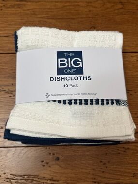 The Big One Dishcloths 10-Pack - White with Navy Trim